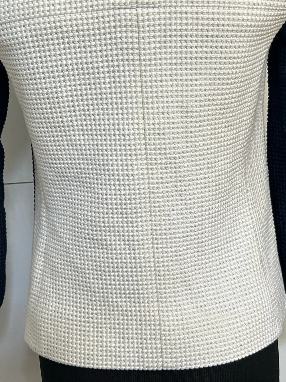 CHANEL Two-Tone Waffle Knit Button Jacket - White Navy Black